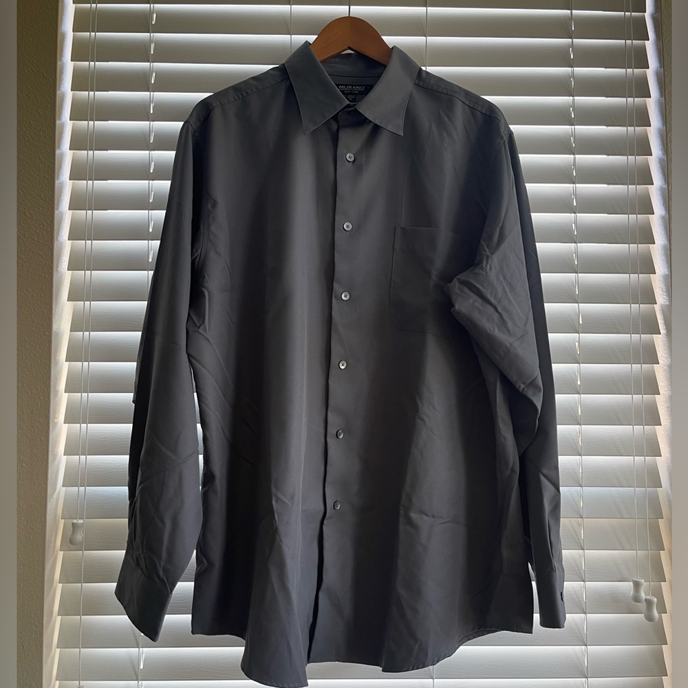 Mens’s Murano Gray Long Sleeve XL Slim Fit Point Collar Solid Sateen
